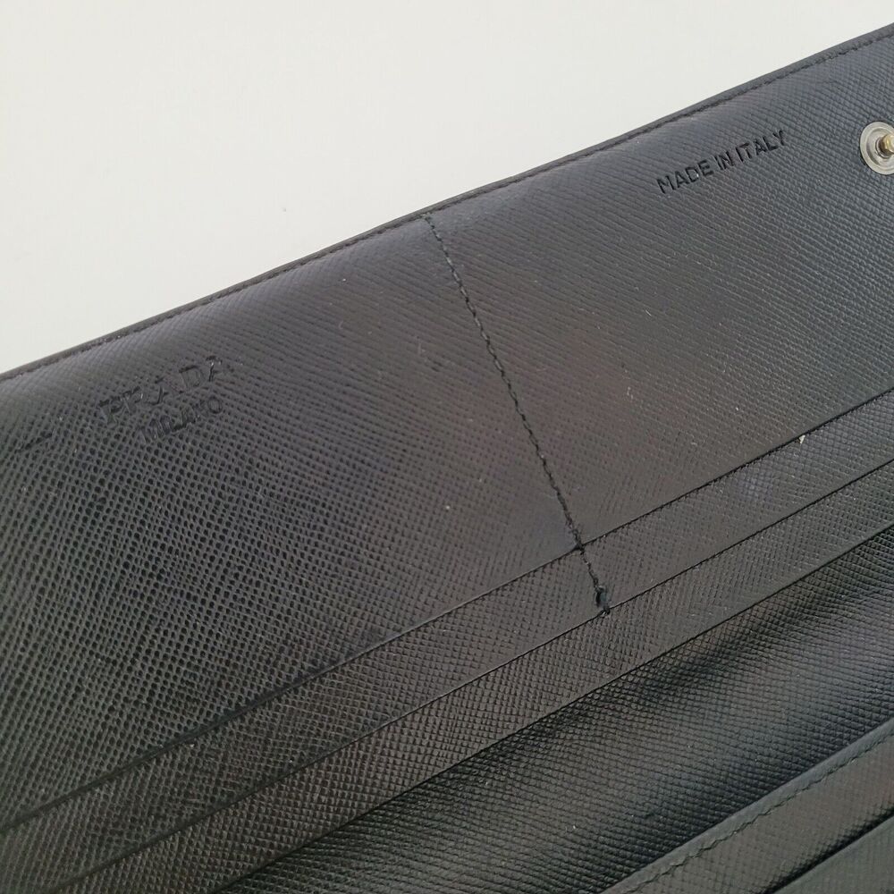 PRADA Vintage Tessuto Nero Black Nylon Leather Logo Plate Wallet Large Envelope - Picture 6 of 12